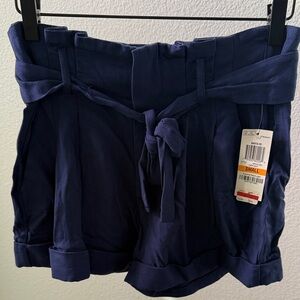 Bar III Navy High-Waist Paperbag Tie-Belt Shorts